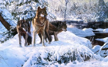 lobos en escenas de invierno Pinturas al óleo